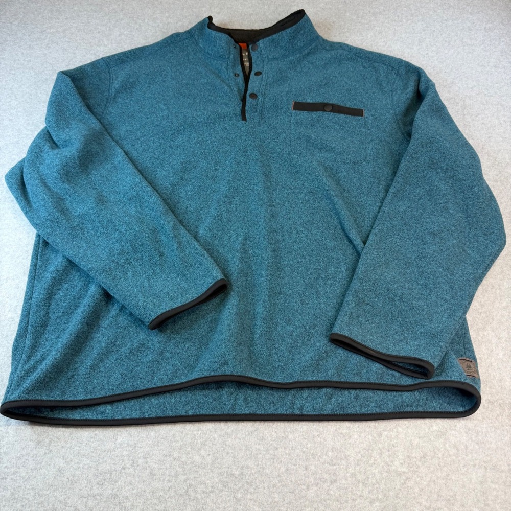 GH Bass Mens XXL Fleece Pullover Teal Blue Snap Mock Neck Sweater Jacket XXL
